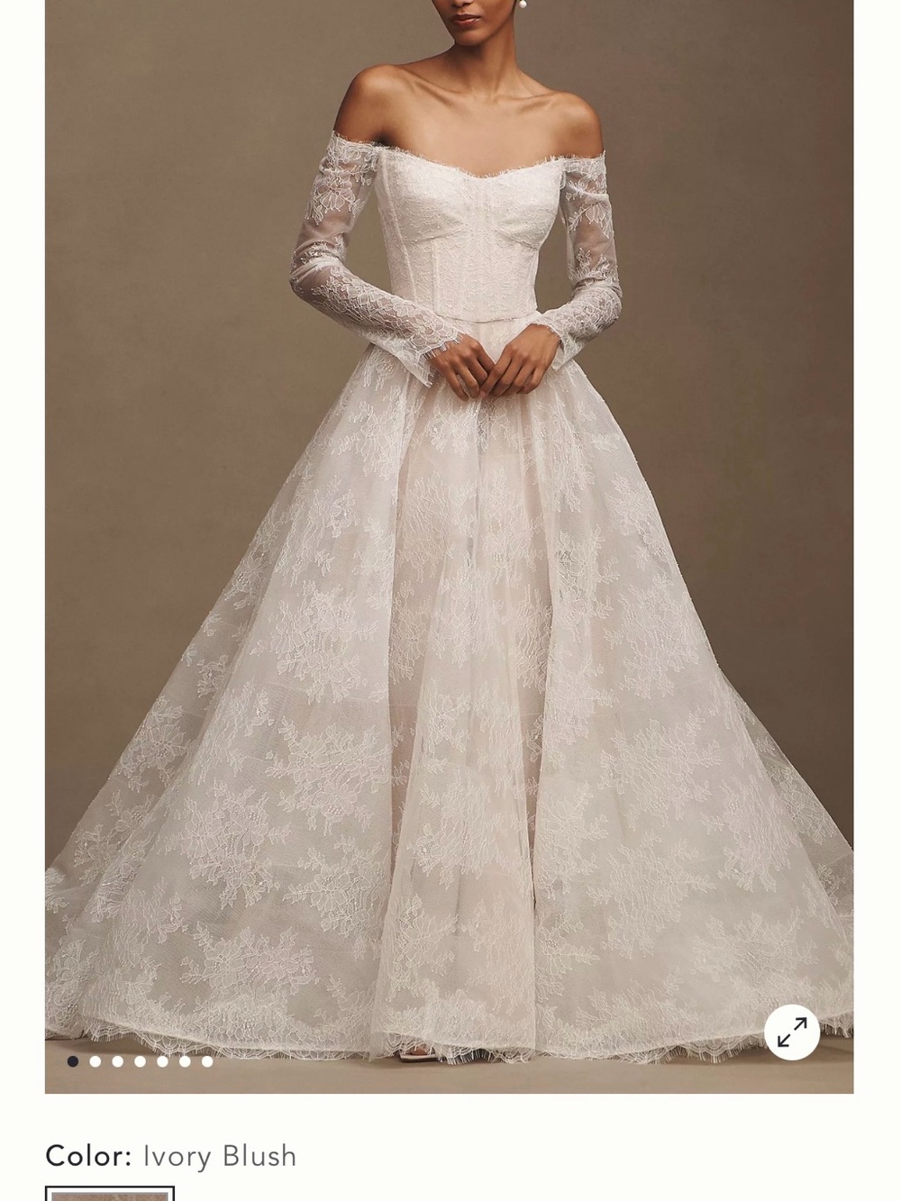 Wtoo by Watters pendant lace off the shoulder long sleeve Ball skirt